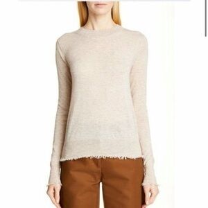 Co Collection Sweater Frayed Hem Crewneck Alpaca Wool Blend in Beige